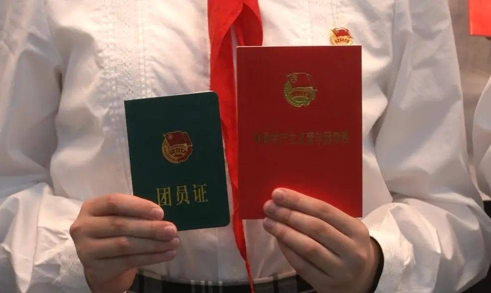 书记陶欣,梅园校区退教协会会长樊新国为新团员颁发《团章》,团员证