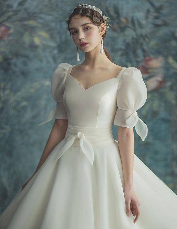 韩系高定婚纱礼服:蝴蝶结,华丽裙摆,将温柔的浪漫进行到底_少女_剪裁