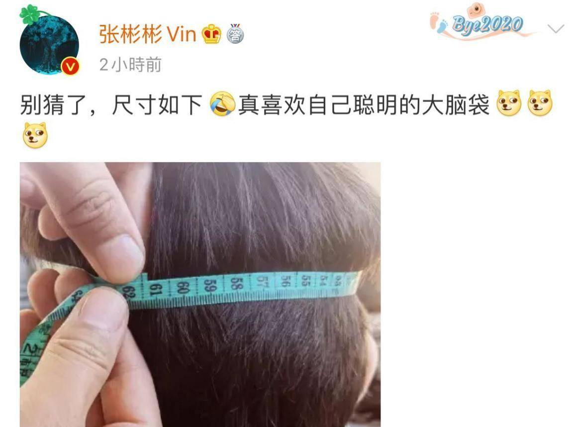 张彬彬量头围晒照引各明星头围比拼刘昊然头也大却显脸小