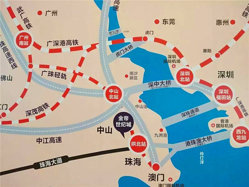 深中通道,虎門大橋,虎門二橋),四鐵(廣珠輕軌,廣佛中珠輕軌,廣深港