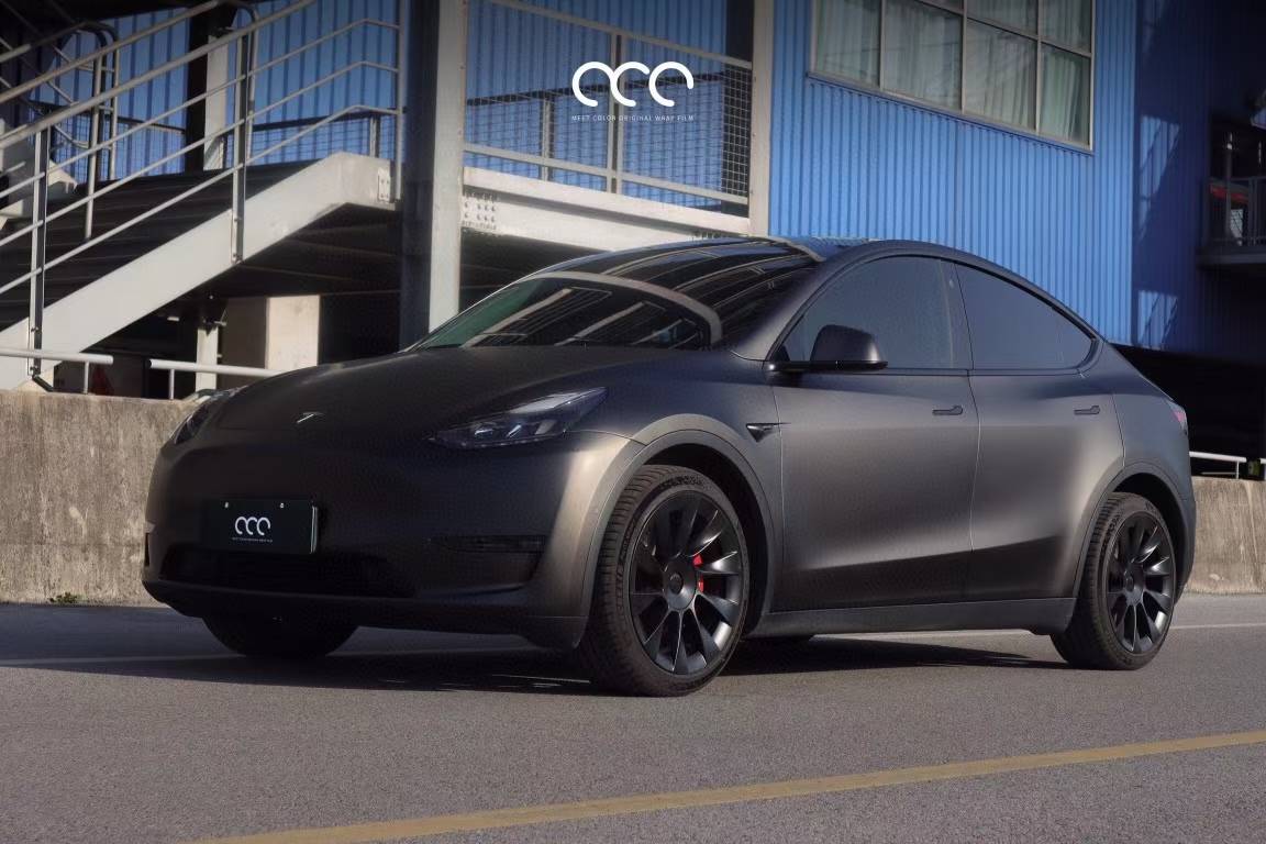 漫彩特斯拉modely改色膜亚面重金属黑