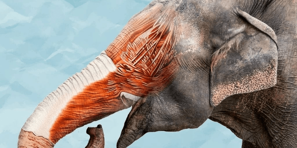 象鼻在大象头骨的一个大开口处连接到大象的头部,因为象鼻需要一块