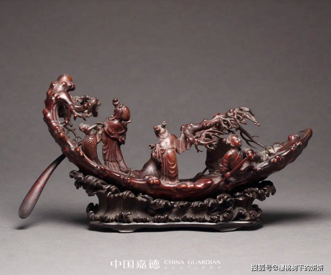 中国嘉德2022春拍清中期竹雕仙人乘槎摆件