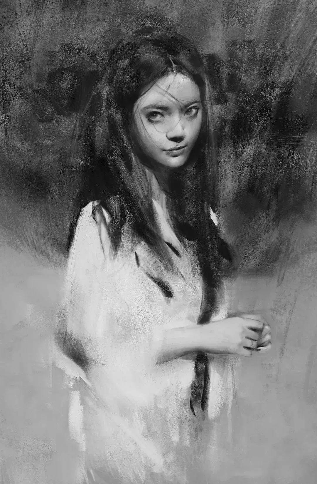 原创富有表现力的素描人物插画潇洒的笔触展现女性神韵