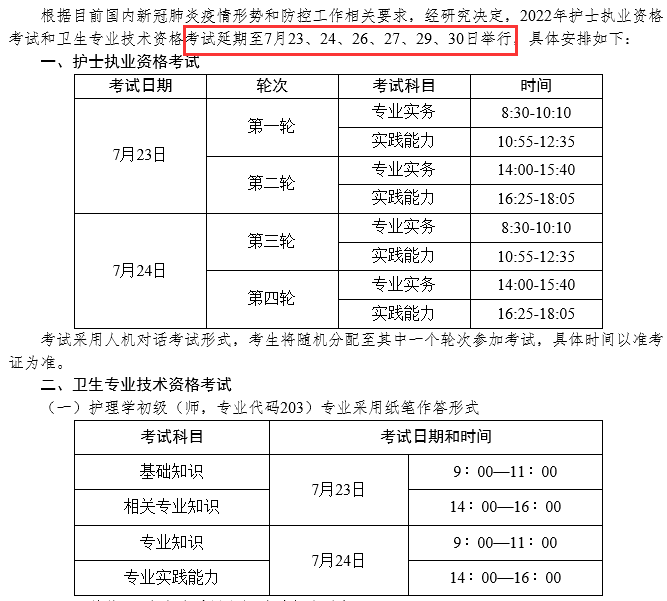 網發佈了恢復2022年護士執業資格考試和衛生專業資格考試時間的公告