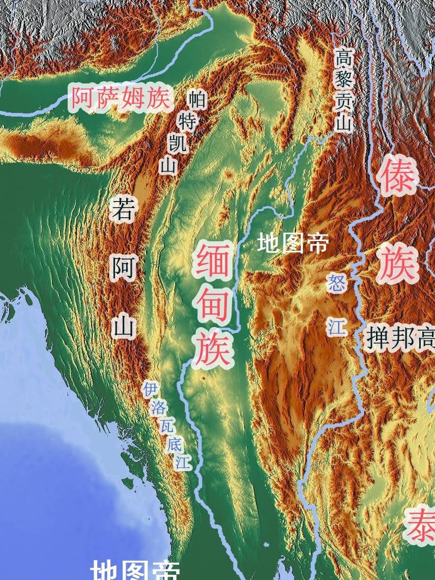 缅甸山脉分布图图片