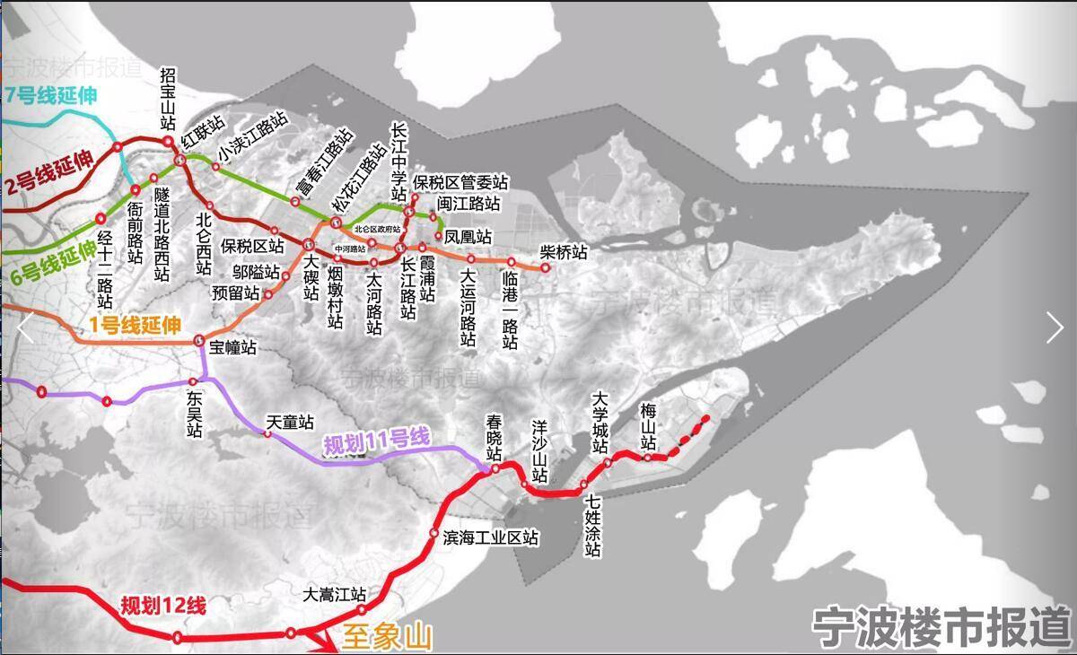 看一张规划附图:延伸4条已建,在建,即将开建的地铁线,实现北仑与宁波