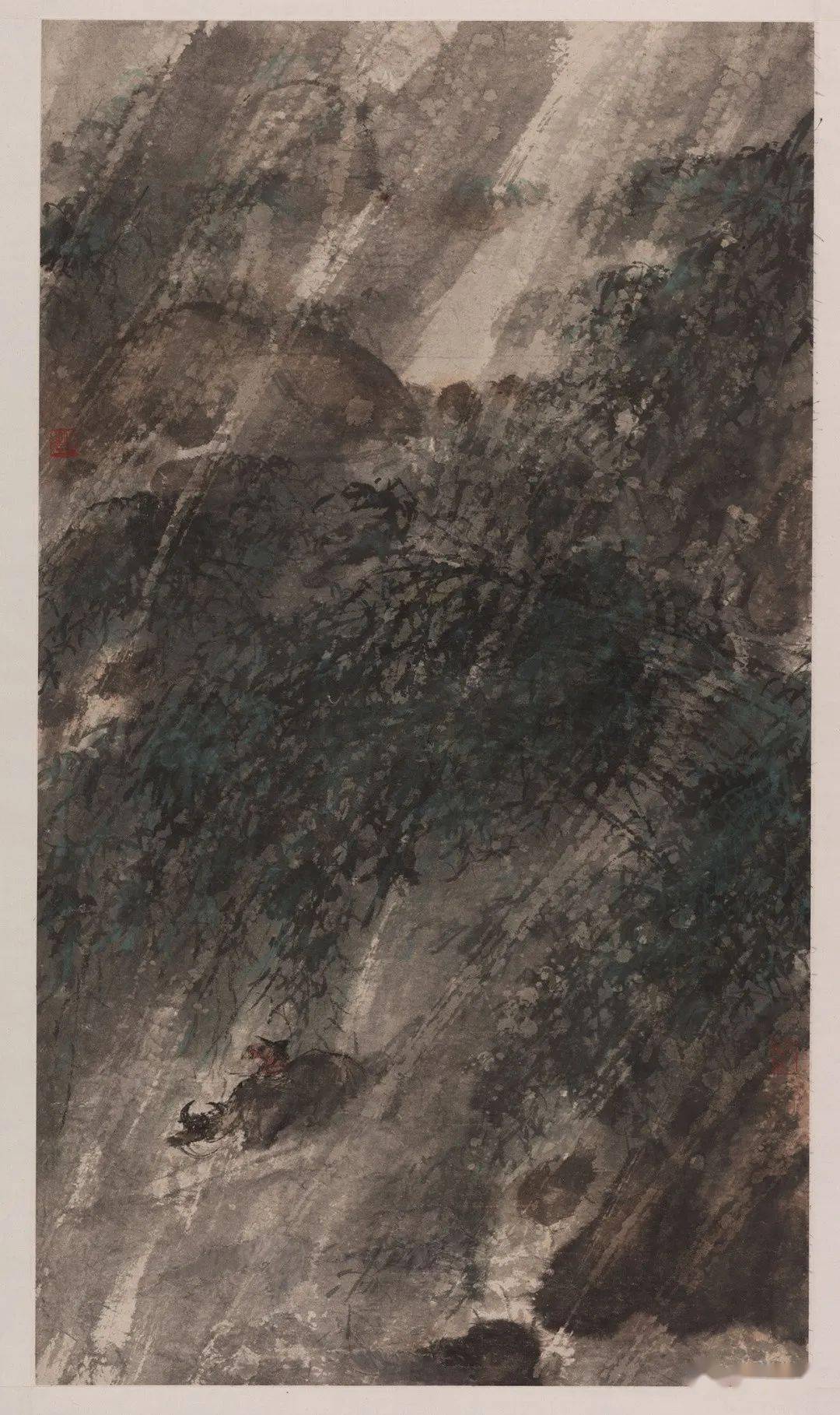 傅抱石 巴山夜雨朱屺瞻 夜来风雨朱屺瞻 朝雨匆匆潘天寿 山中一夜雨