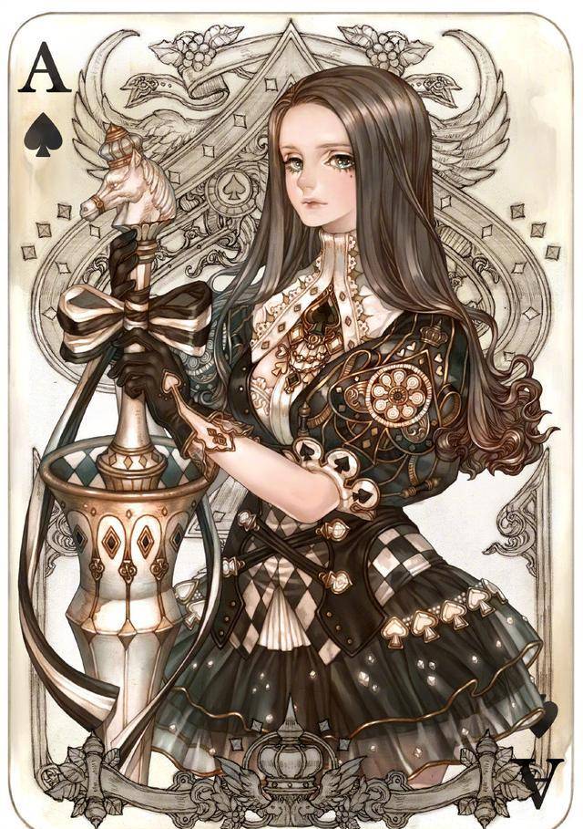 黑桃变黑发泪痣少女这位画师绘制出来的拟人化形象,与原本卡牌图案