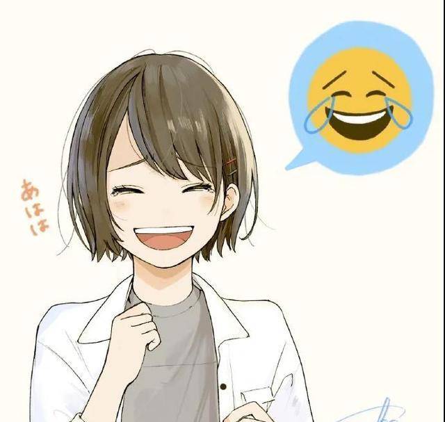 表情包画成短发小姐姐,看似普通的小表情,原来这么可爱_emoji_眼镜框