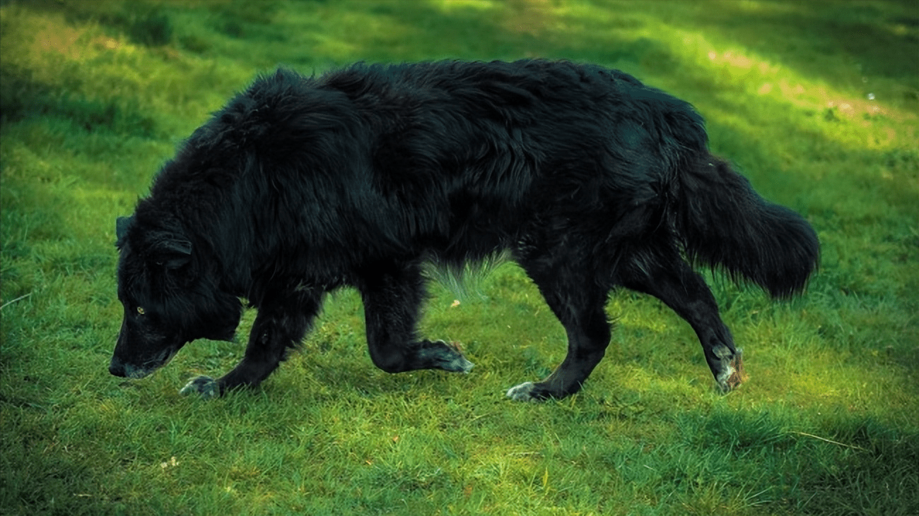 阿开赶忙出门查看,却看到一只浑身黑色的野狗,正在疯狂的追赶着,还没