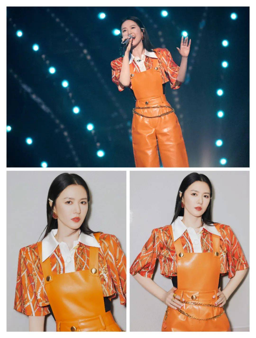 2022夏季的温暖橙色,谭维维,宋妍霏和王霏霏的时尚穿搭_颜色_对比