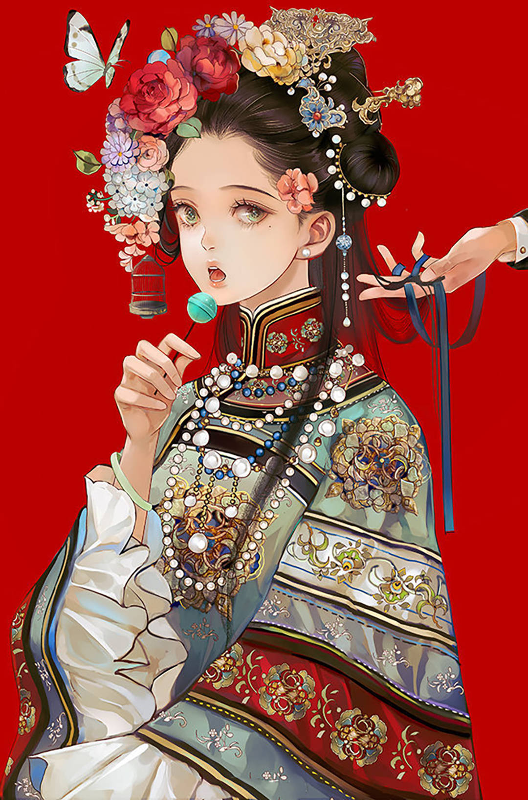 中国风浓郁的二次元美女插画,人物有一种孤婉的气质