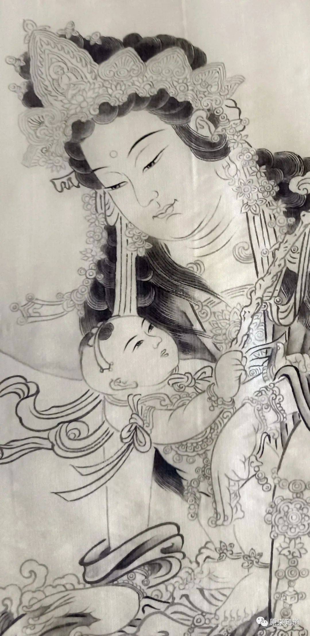 知道书画丨郑小语佛画 《童子拜观音》