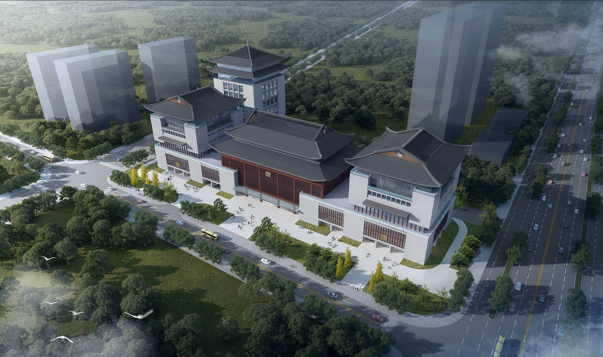 贺州市"三馆一中心"规划效果图出炉,风格很中式_莲湖公园_建设_休闲