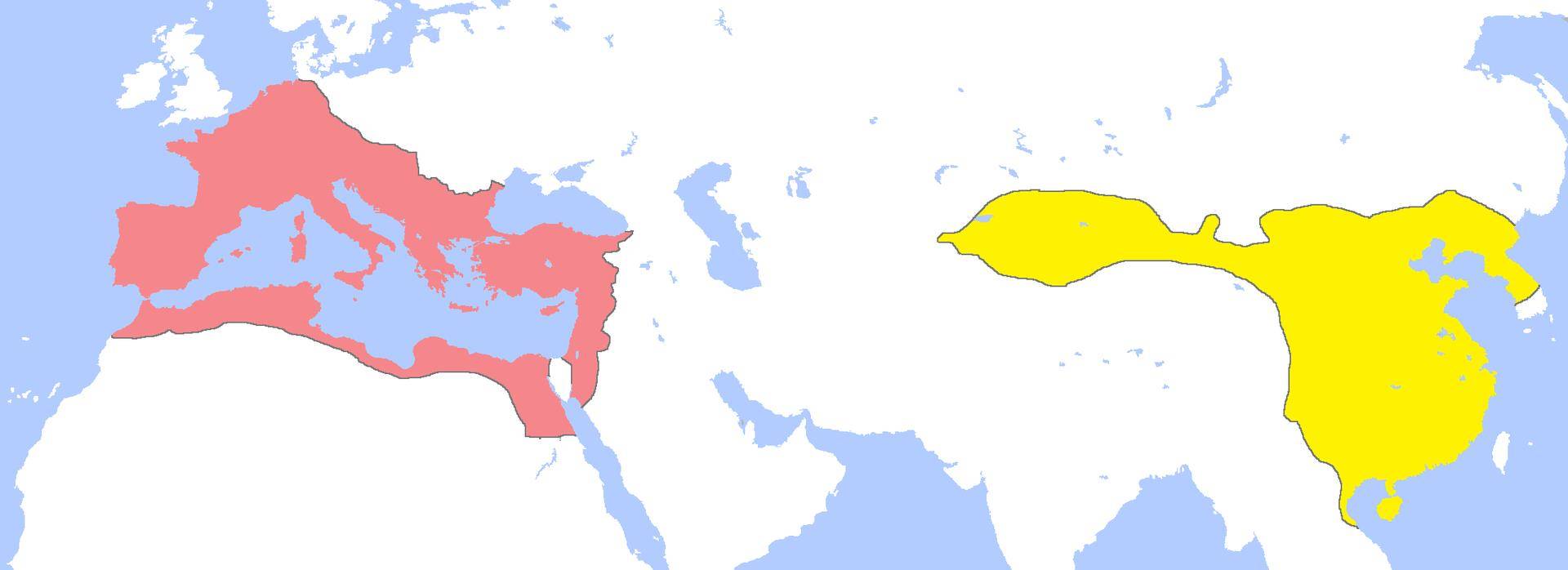 公元元年前后汉朝与罗马大致疆域到公元1世纪,罗马帝国地理学家庞波
