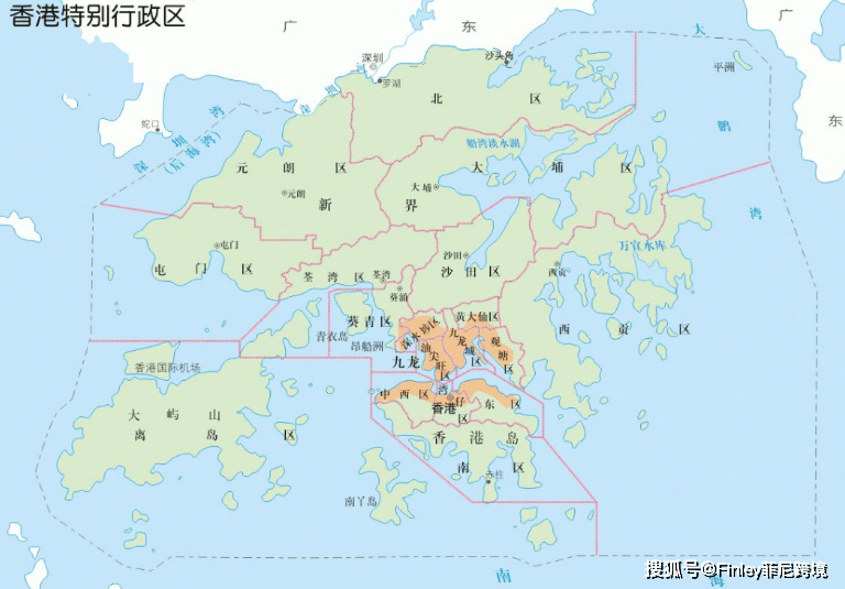 珠海市以及中山市隔着珠江口相望,全境由香港岛,九龙半岛,新界等3大