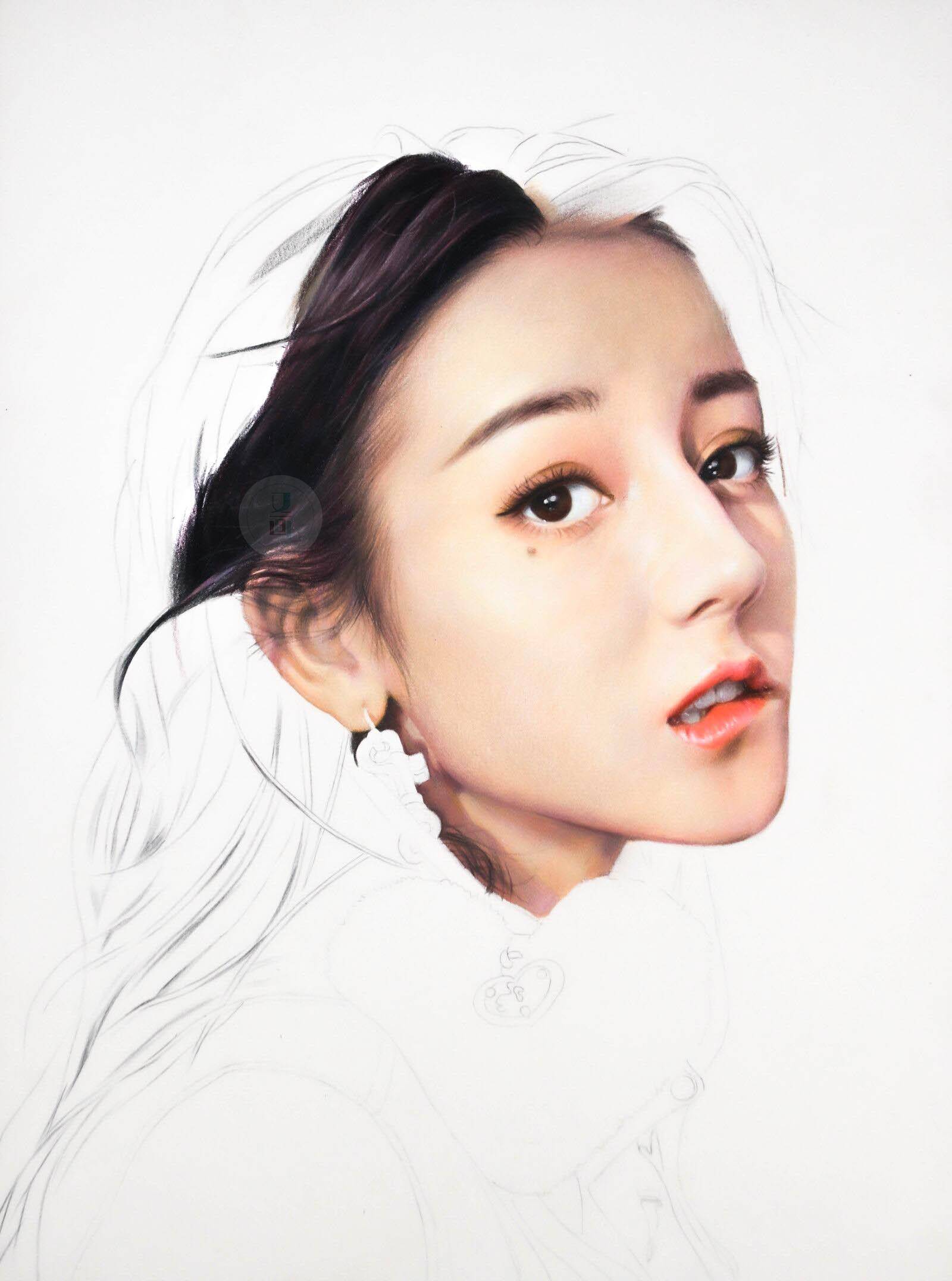 获多福水彩纸,手绘,人像绘画,彩铅,明星,迪丽热巴又画超写实人物班