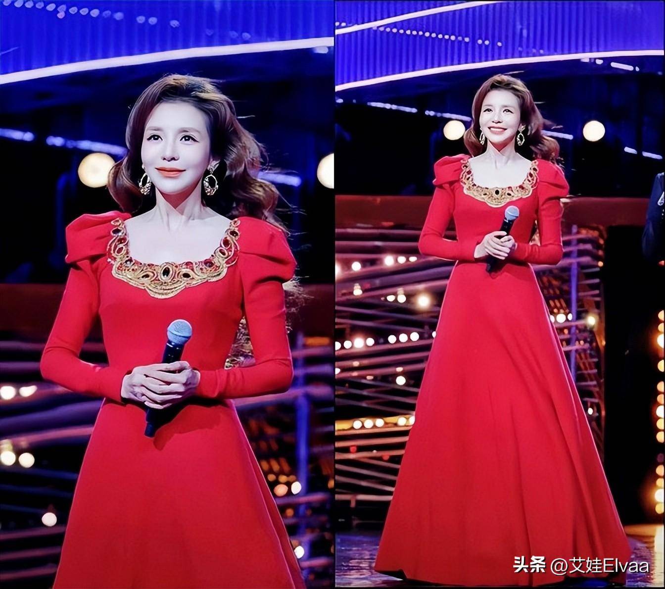 49岁朱迅挑大梁,少红唇遮不住老态没气色_礼服_女性_领口