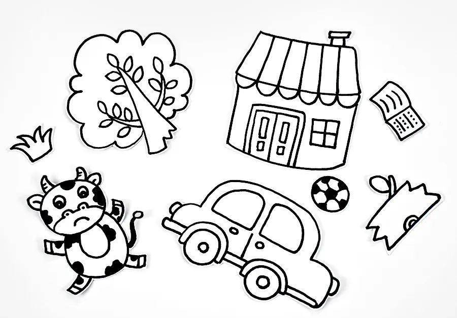 动物等等将这些画好的图案剪下来粘贴固定在画好的龙卷风上用水彩笔为