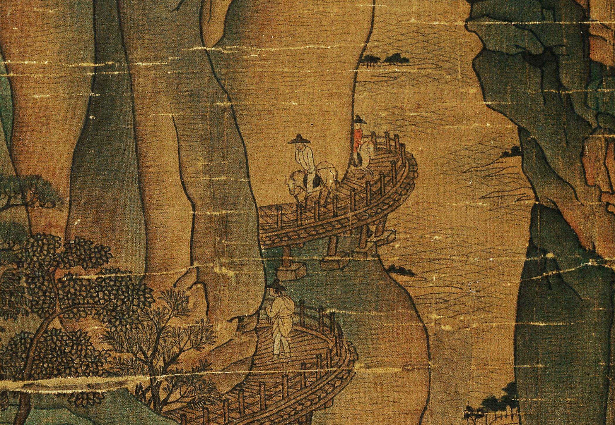 李昭道《明皇幸蜀图》,安禄山造反,杨贵妃殒命,唐玄宗"跑路"_画面