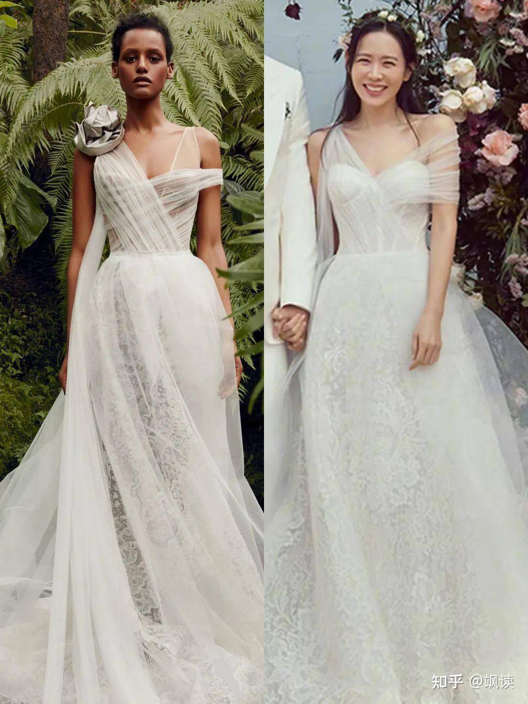 孙艺珍的两件婚纱都是纯白色,款式比较保守,但特别适合她"孙仙"的名号