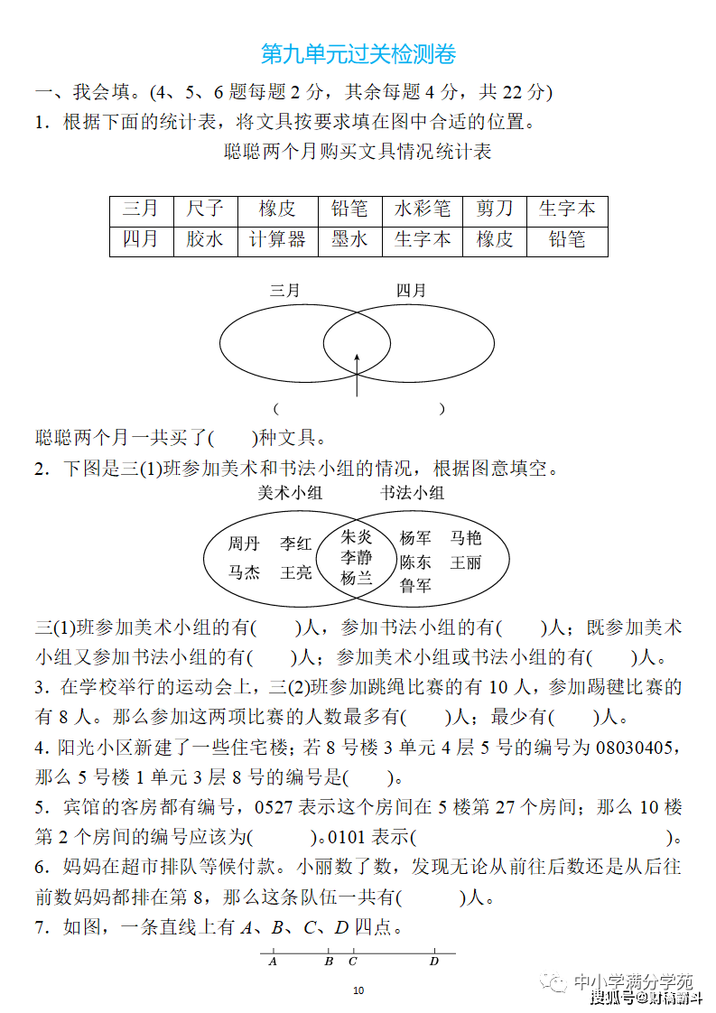 三年级数学上册：第九单位检测卷3套+谜底