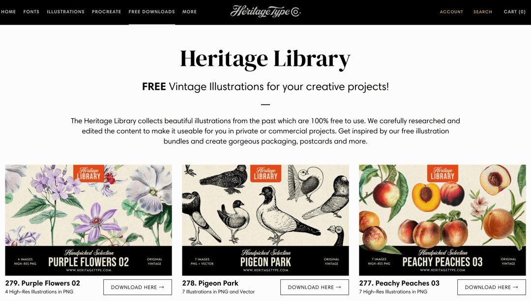 磨金石教育保举丨Heritage Library，一个超赞的复古插画素材网站