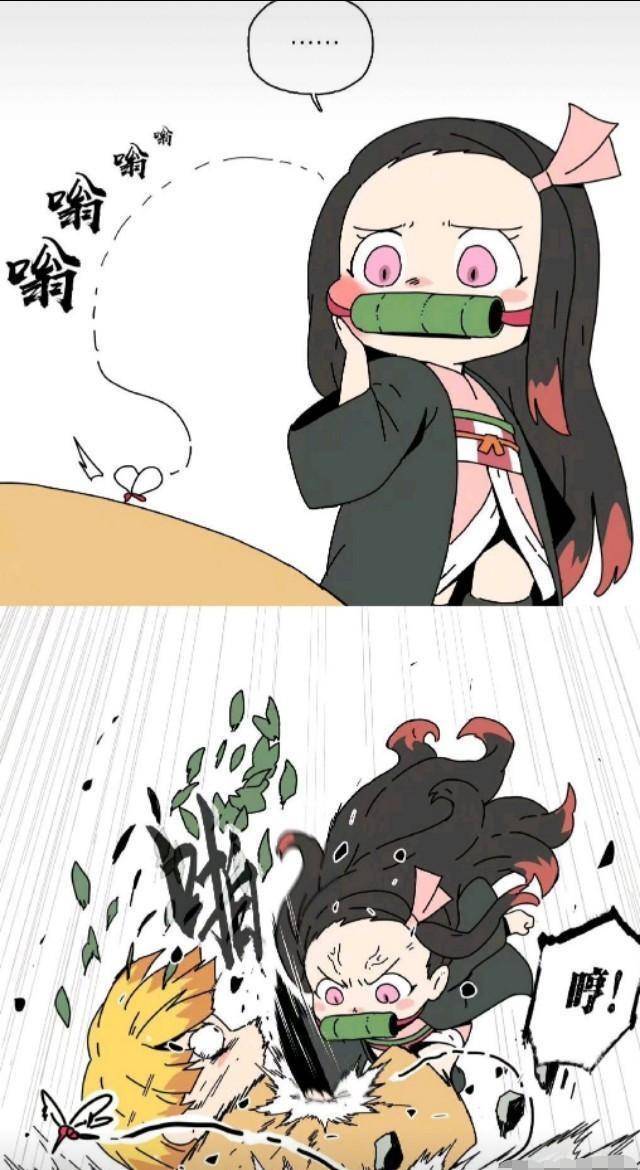 鬼灭之刃祢豆子可爱同人漫画鬼灭四杰被区别对待笑喷了_蚊子_伊之助