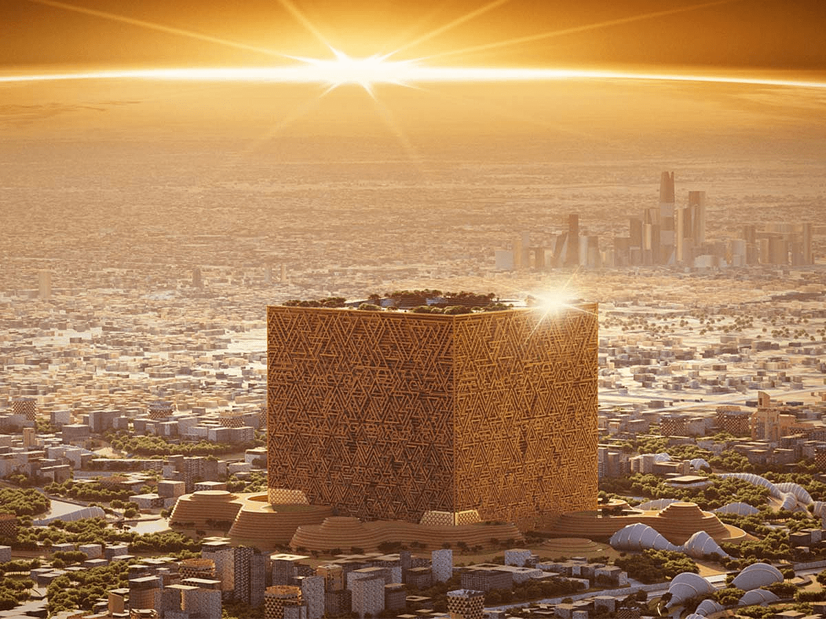 the mukaab 被称为"新四方",位于利雅得城市西北部,与城南的旧"四方宫