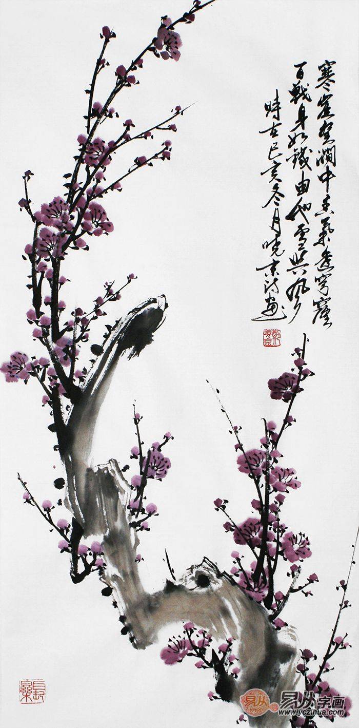 客厅高雅装饰画:郑晓京老师作品 韵味优美的花鸟国画_字画_梅花图