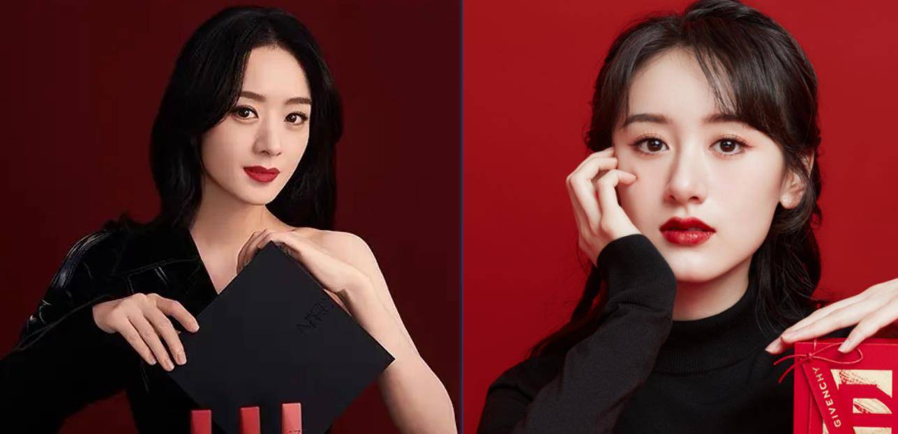 此外这次赵丽颖和袁冰妍也再度撞款了,因为都是代言口红,所以拍照风格