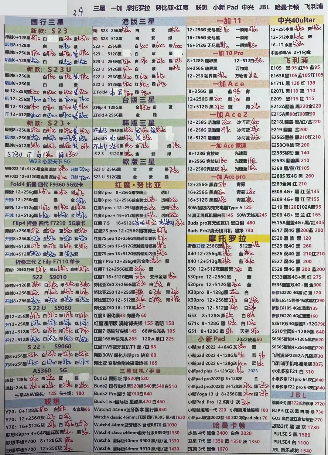 深圳华强北手机批发报价单2023.3.9