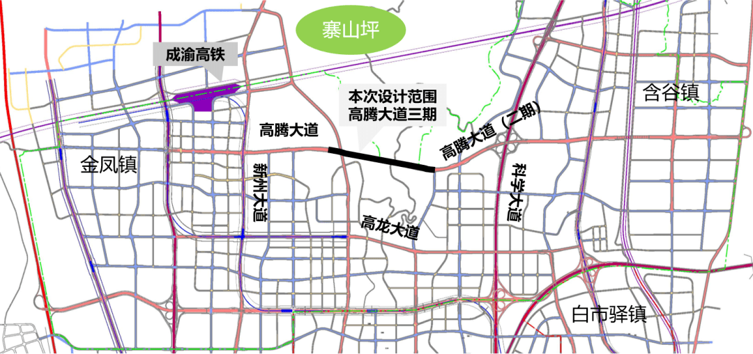 寨山坪餘脈下的東西向交通主動脈_大道_科學城_高騰