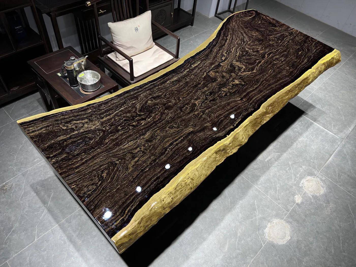 高端茶桌界的"黑珍珠",浓浓高雅气质的黑檀实木大板_颜色_黑色_纹理