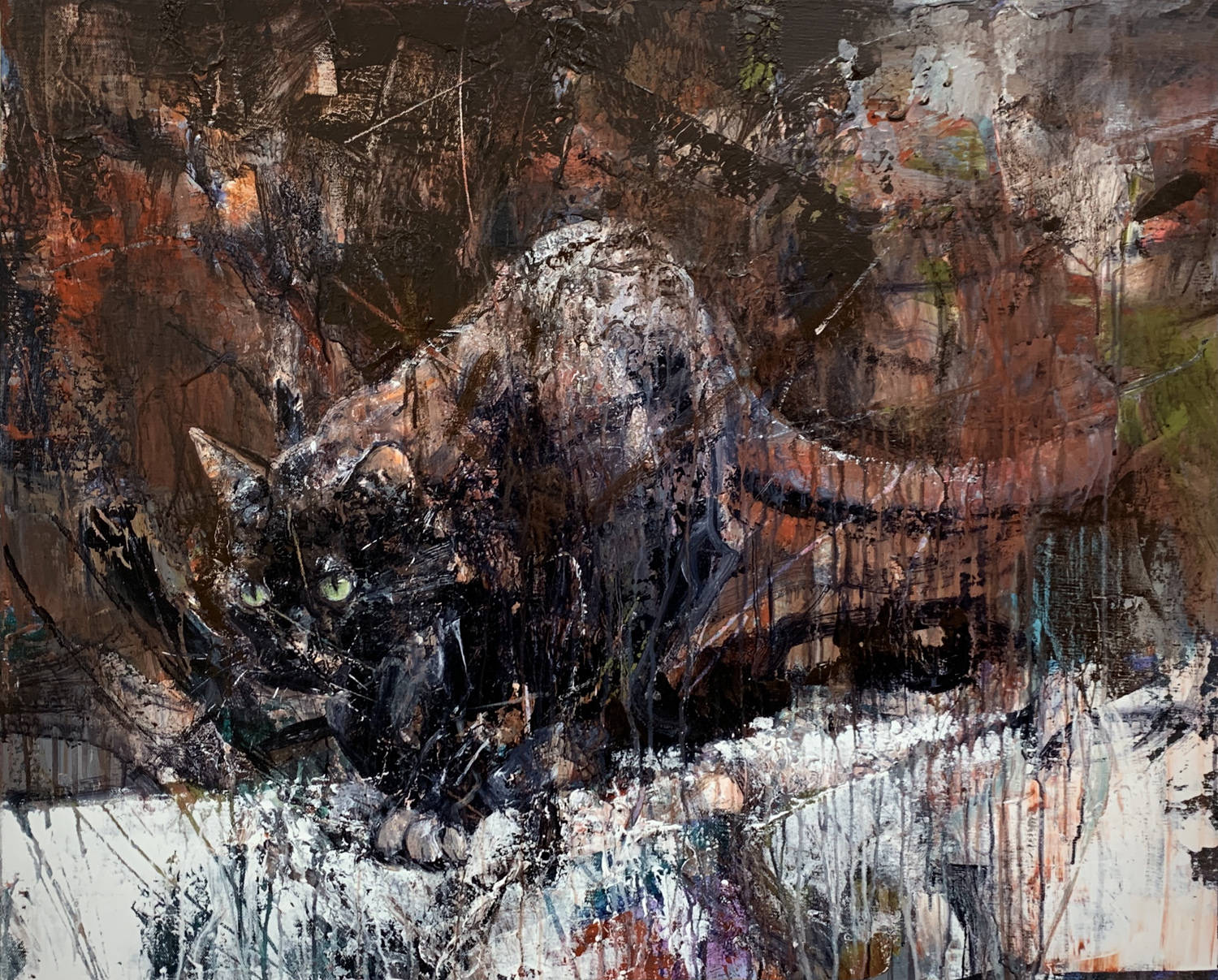 【画作】黑暗中有一盏明亮的灯光,油画艺术家陈明华作品欣赏_cm_丙烯