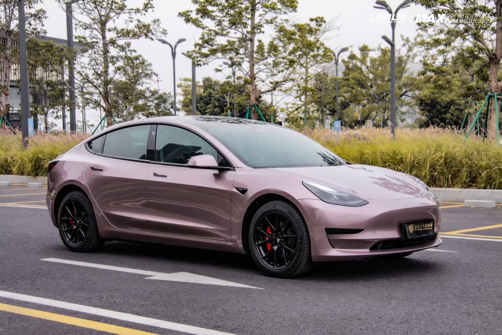 特斯拉-model3-lb改色膜原厂漆冰莓粉,高级女神质感_搜狐汽车_搜狐网