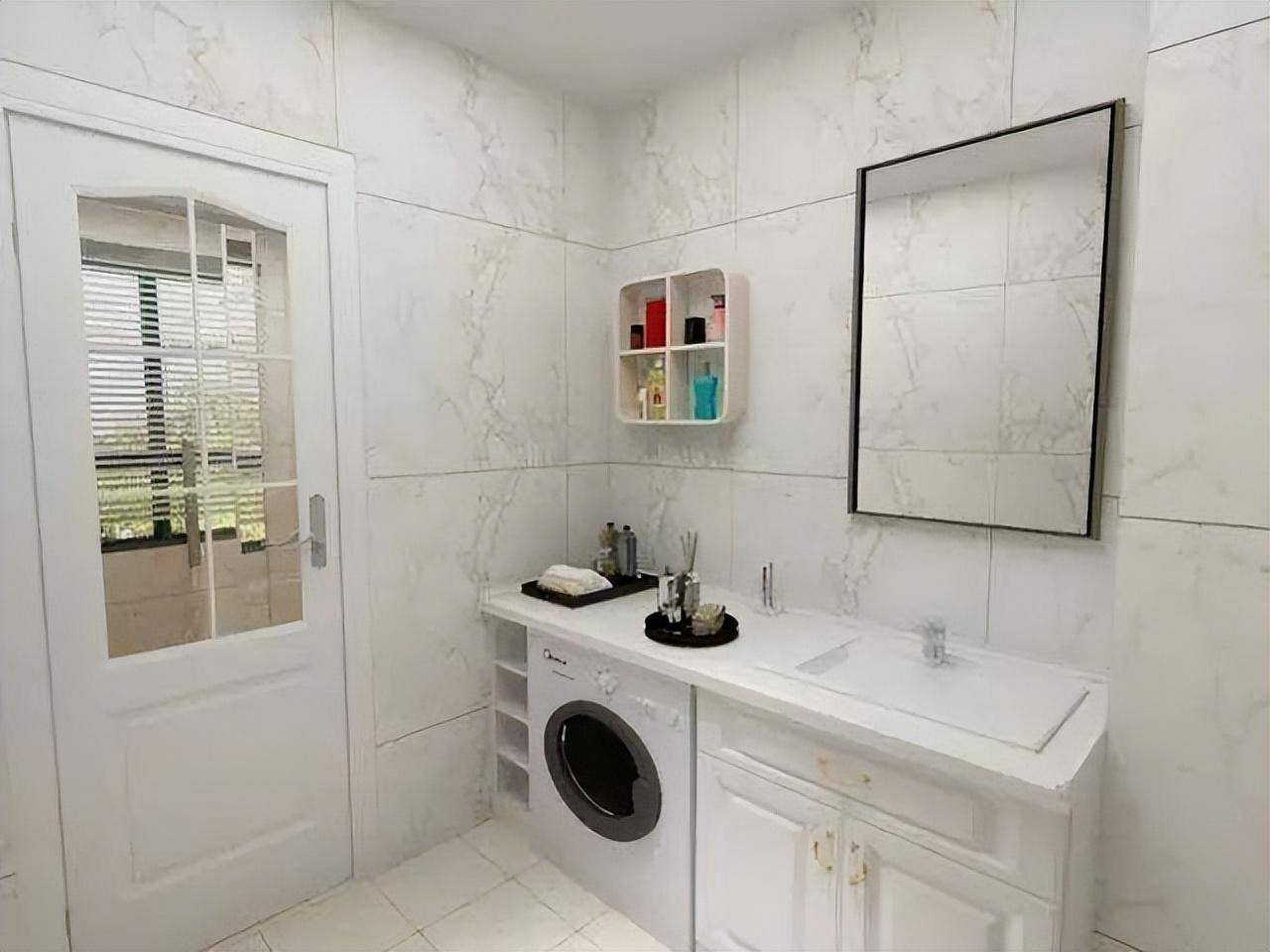 卫生间洗衣机摆放设计效果图,小空间的完美利用,不拥挤又美观