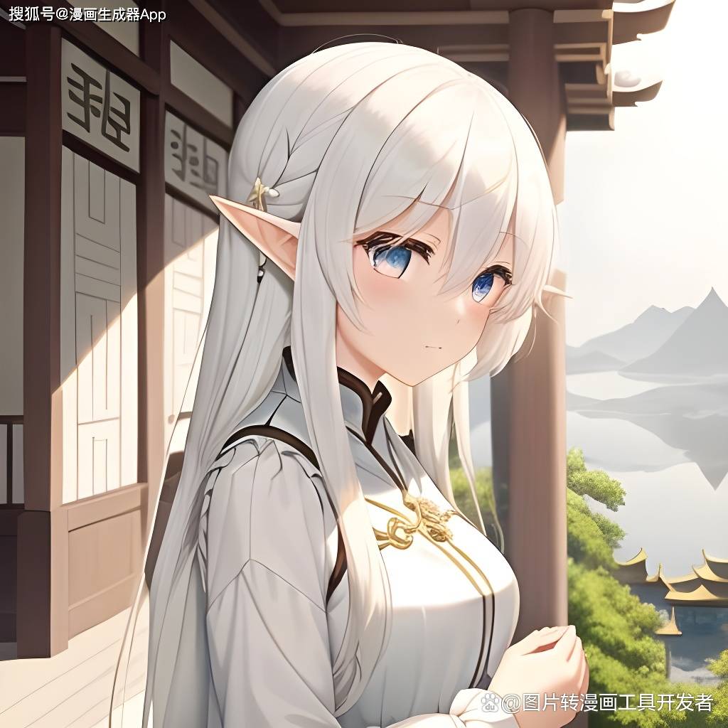 描述语二:在神秘的神庙里,一位白发精灵少女正静静地祈祷.