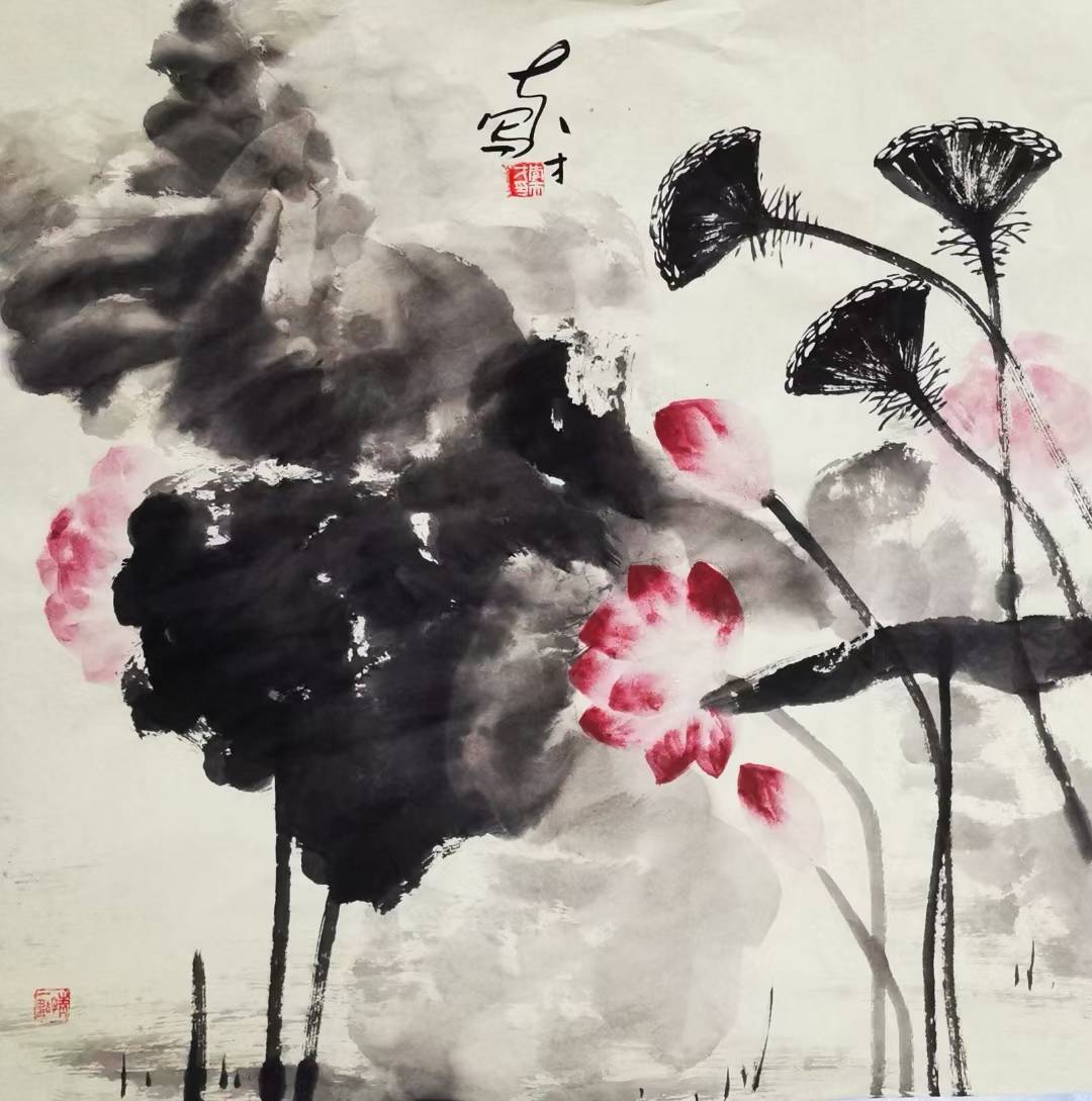 画家李夫才,谷雨新作_荷花_牡丹_白水