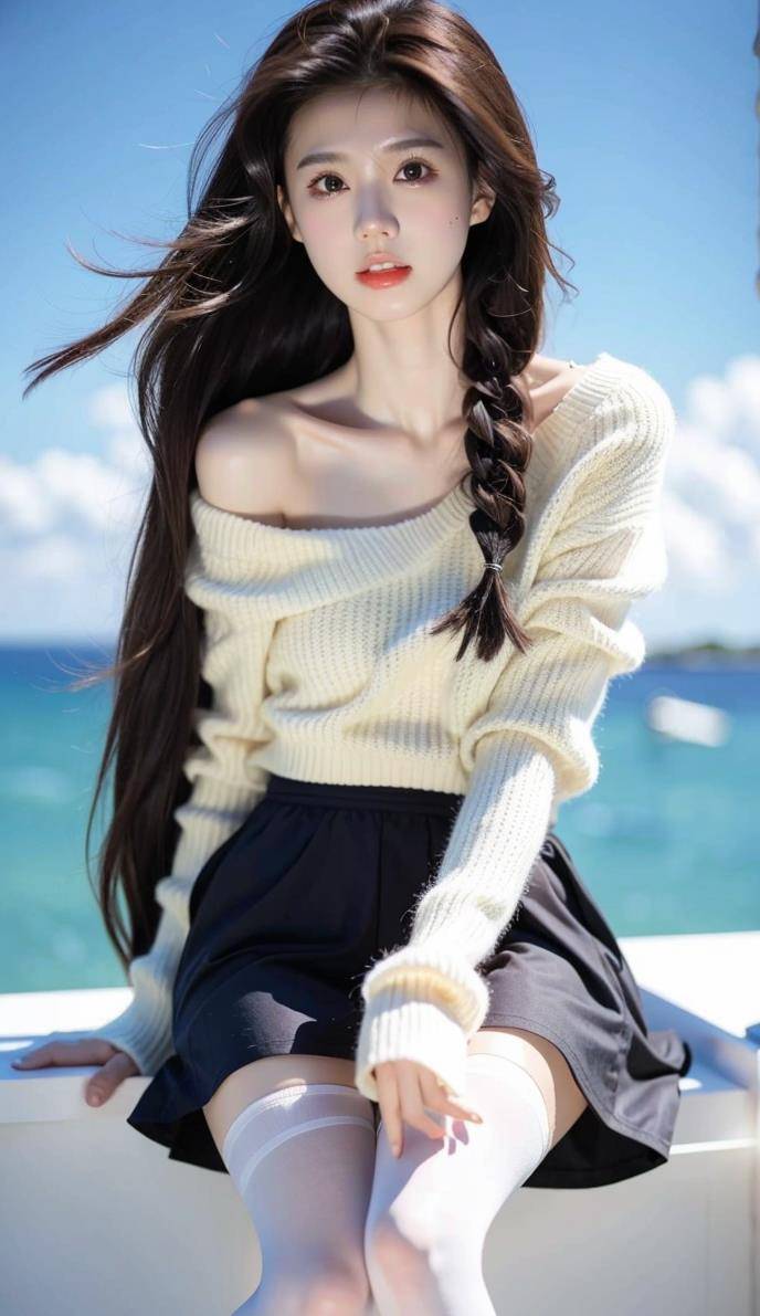 ai美女壁纸-海风与长发少女_女子_大自然_画面