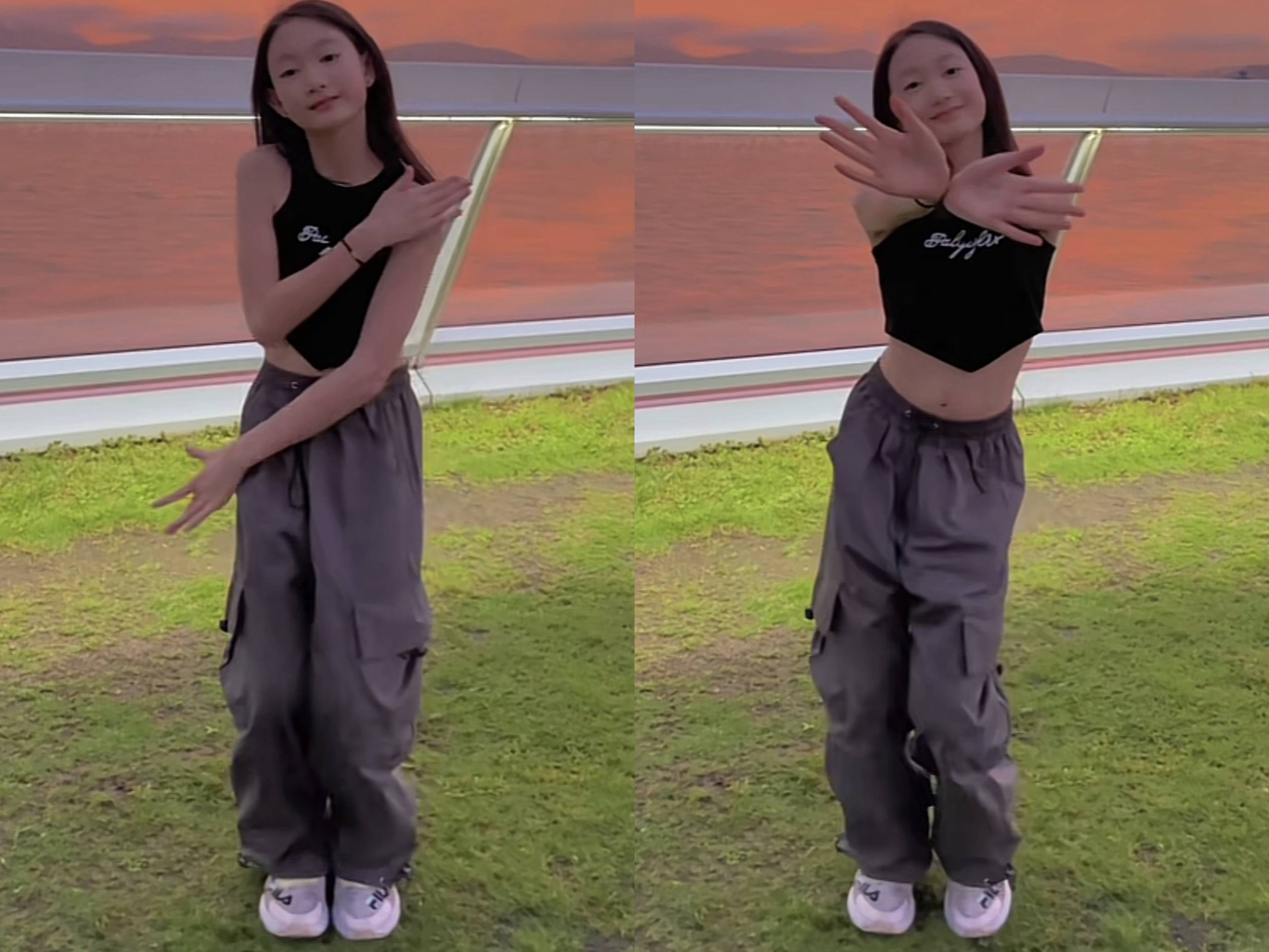 李小鹏晒11岁女儿热舞,奥莉穿露脐装引争议,被指颜值不如小时候_体操