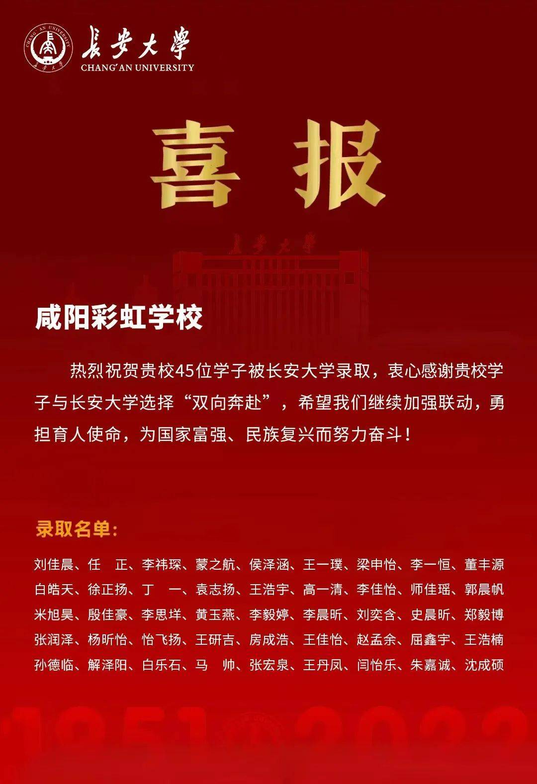 长安大学向咸阳彩虹中学发来喜报_办学_教育_高考
