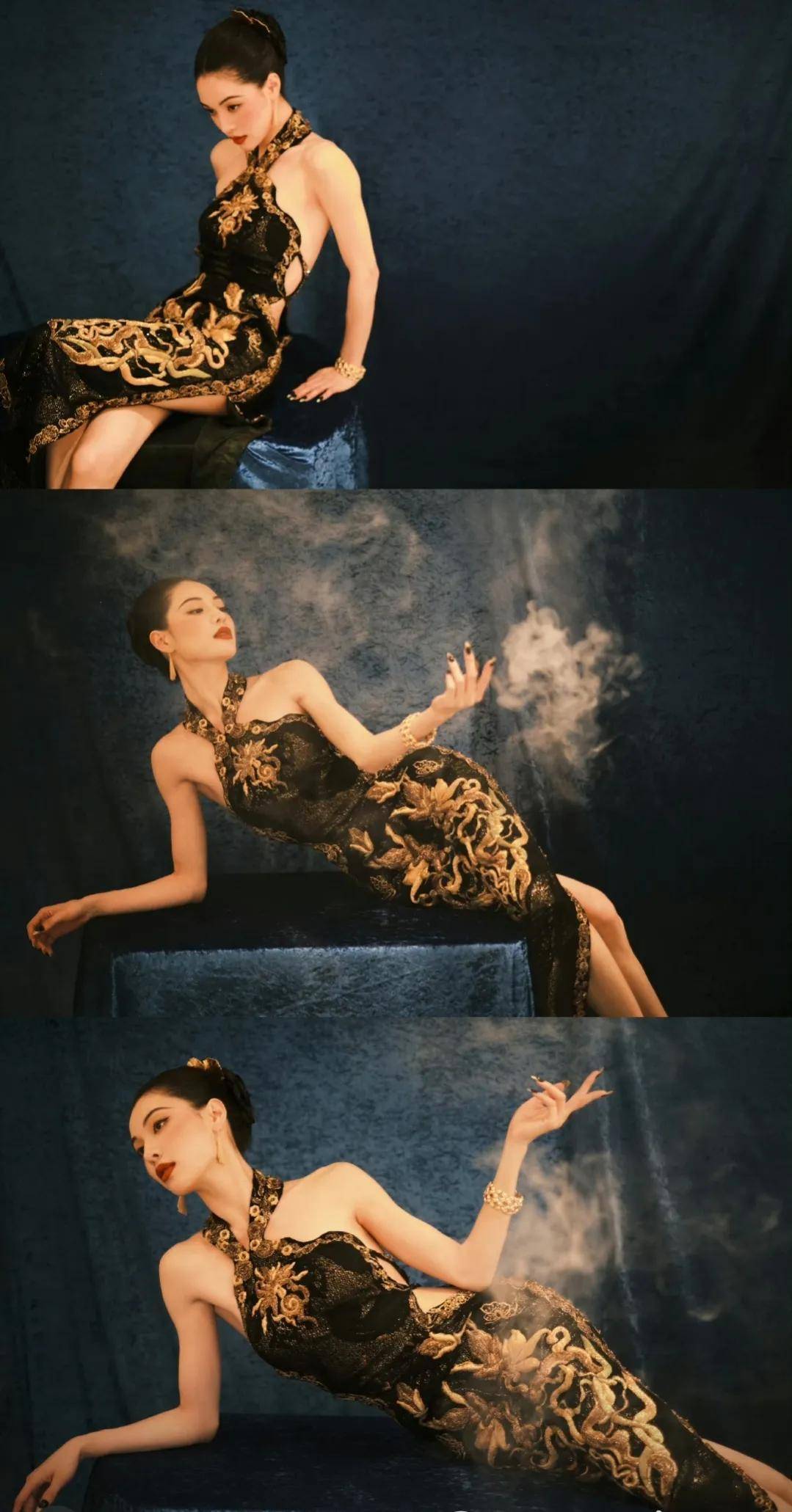 钟楚曦首战戛纳红毯,一袭金线点缀的黑色旗袍惊艳全场!