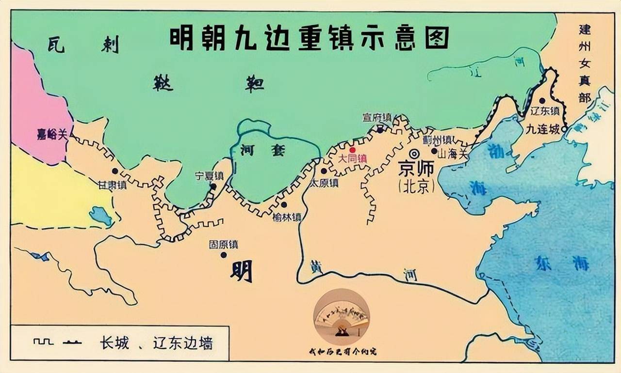 设立了九个军事重镇,称为九边,包括辽东镇,蓟州镇,昌平镇,宣府镇