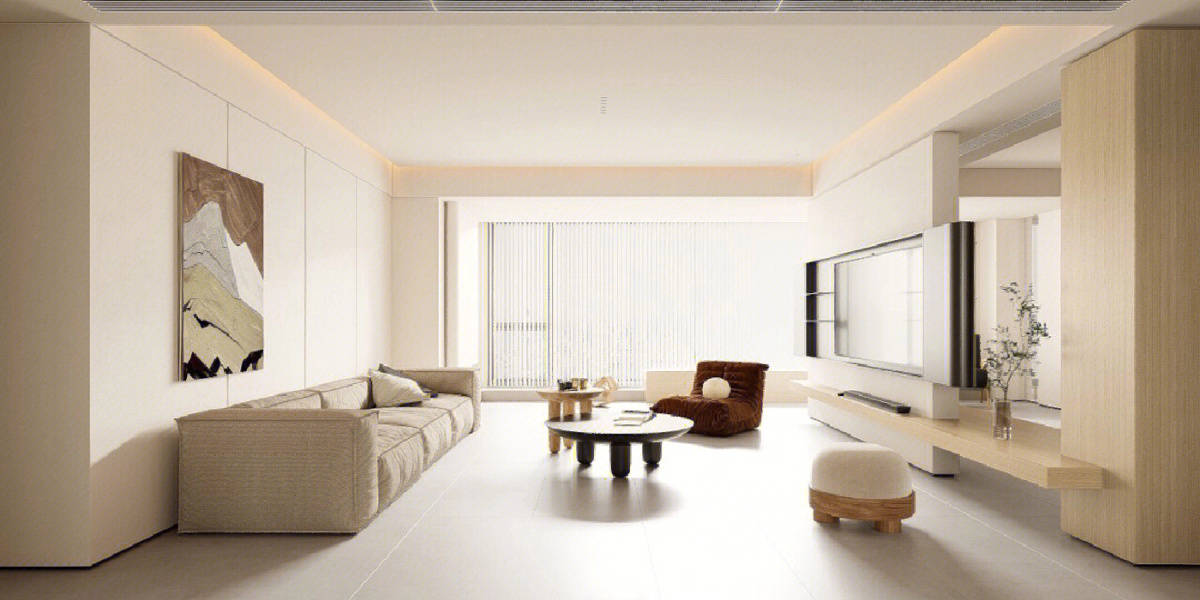 成都装修设计|160平极简奶油风设计效果图_风格_空间_浅色