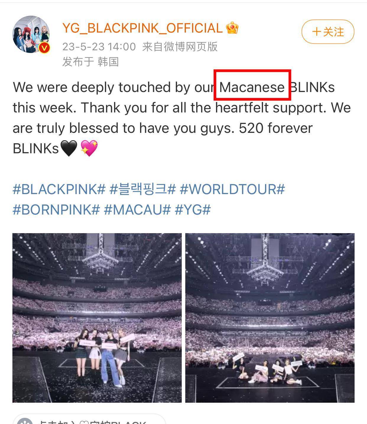 blackpink官微文案用macanese,阴阳怪气的,请继续限韩