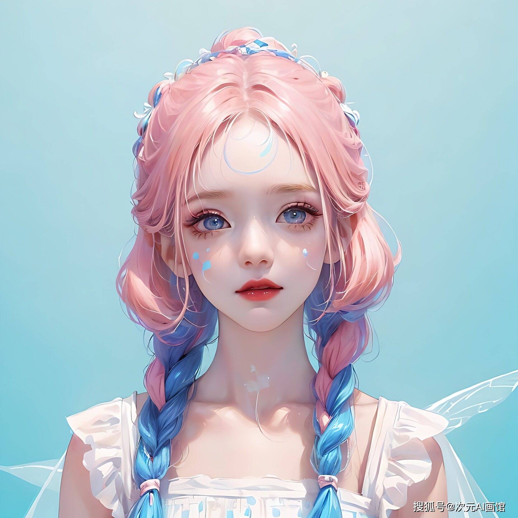 5),比例:1:1英文:the white-haired woman wears a gorgeous blue