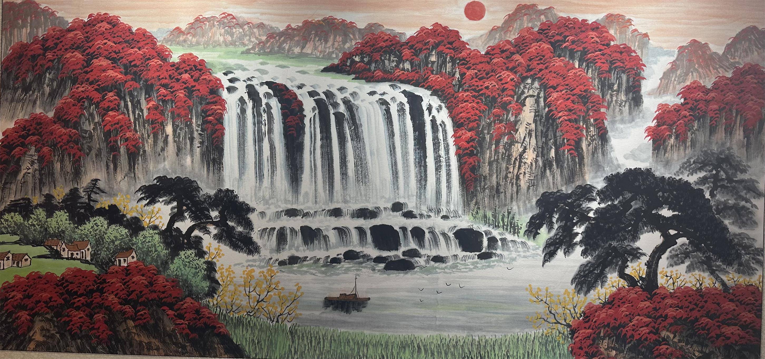 富水长流山水画作品图片