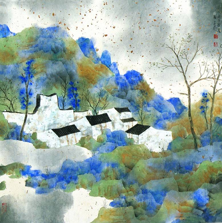 林容生笔下别具一格的青绿山水画_绘画_自然_色彩